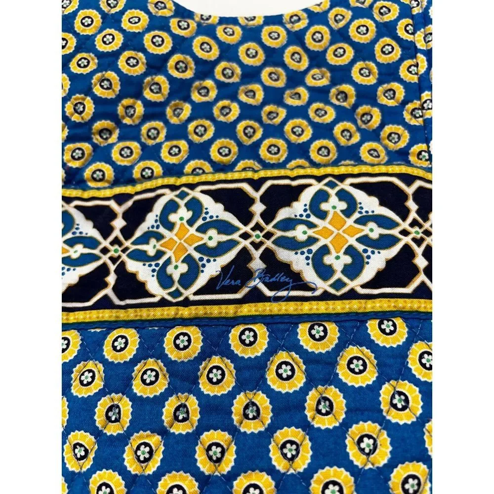 VERA BRADLEY Tote Bag Riviera Blue‎ Yellow Flower Pockets Quilted Snap Closure